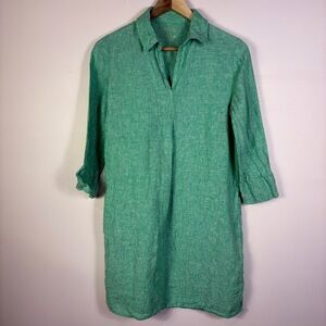 Lilly Pulitzer Green 100% Linen Pilar Tunic Shirt Dress Coastal Beach